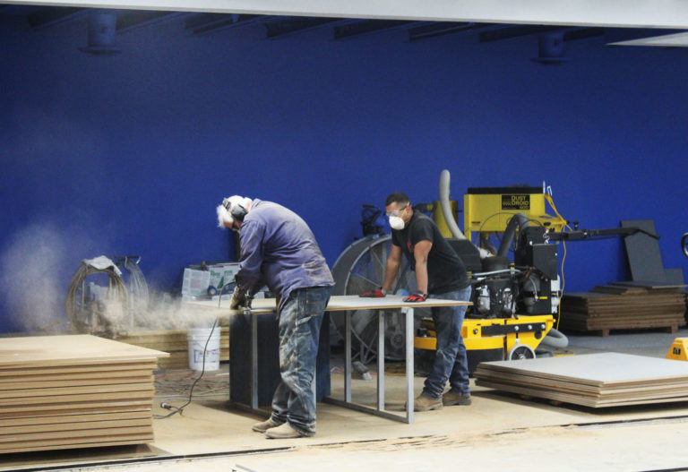 Contractors from Southwest Solutions Group working on the new collections facility (November, 2016). The new space doubled the Museum’s storage capacity.