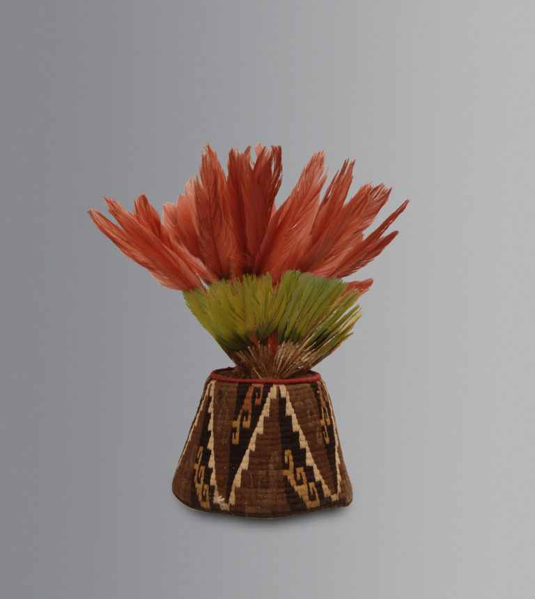 A woven fez with feathers from the Inkaic Period