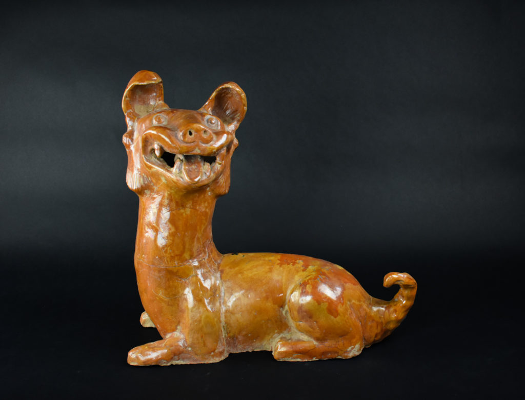 A glazed effigy of an alert dog (Han Dynasty)