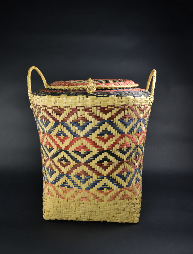 A Choctaw basket featuring a square design known as the cow eye
