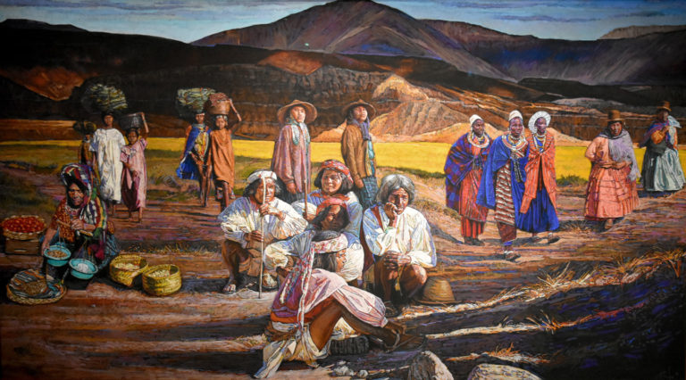 a mural of people from different cultures "coming to Oklahoma" by Bill Baker